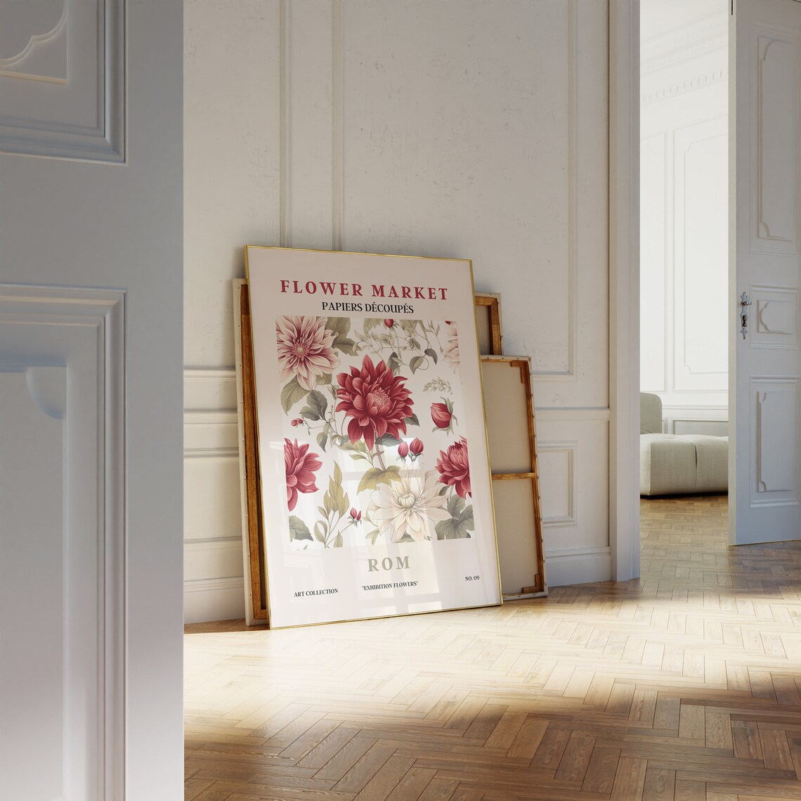 Flower Market Rom Red Dahlia Blooms Cream Petals Exhibition Poster - Image 2