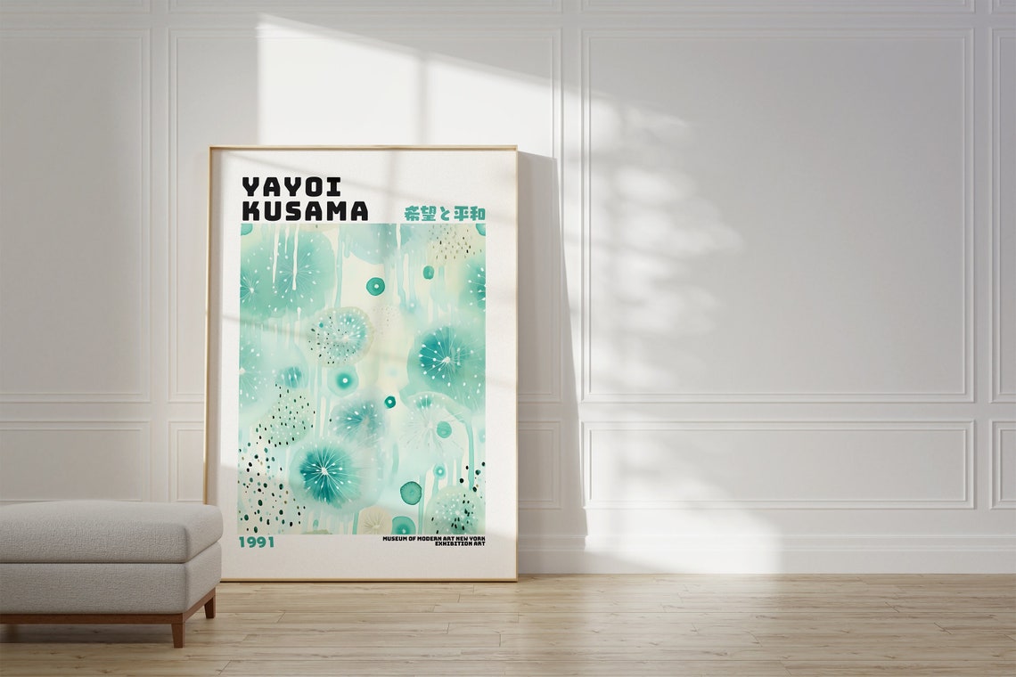 Yayoi Kusama 1991 Hope Peace Teal Dot MoMA Exhibition Poster