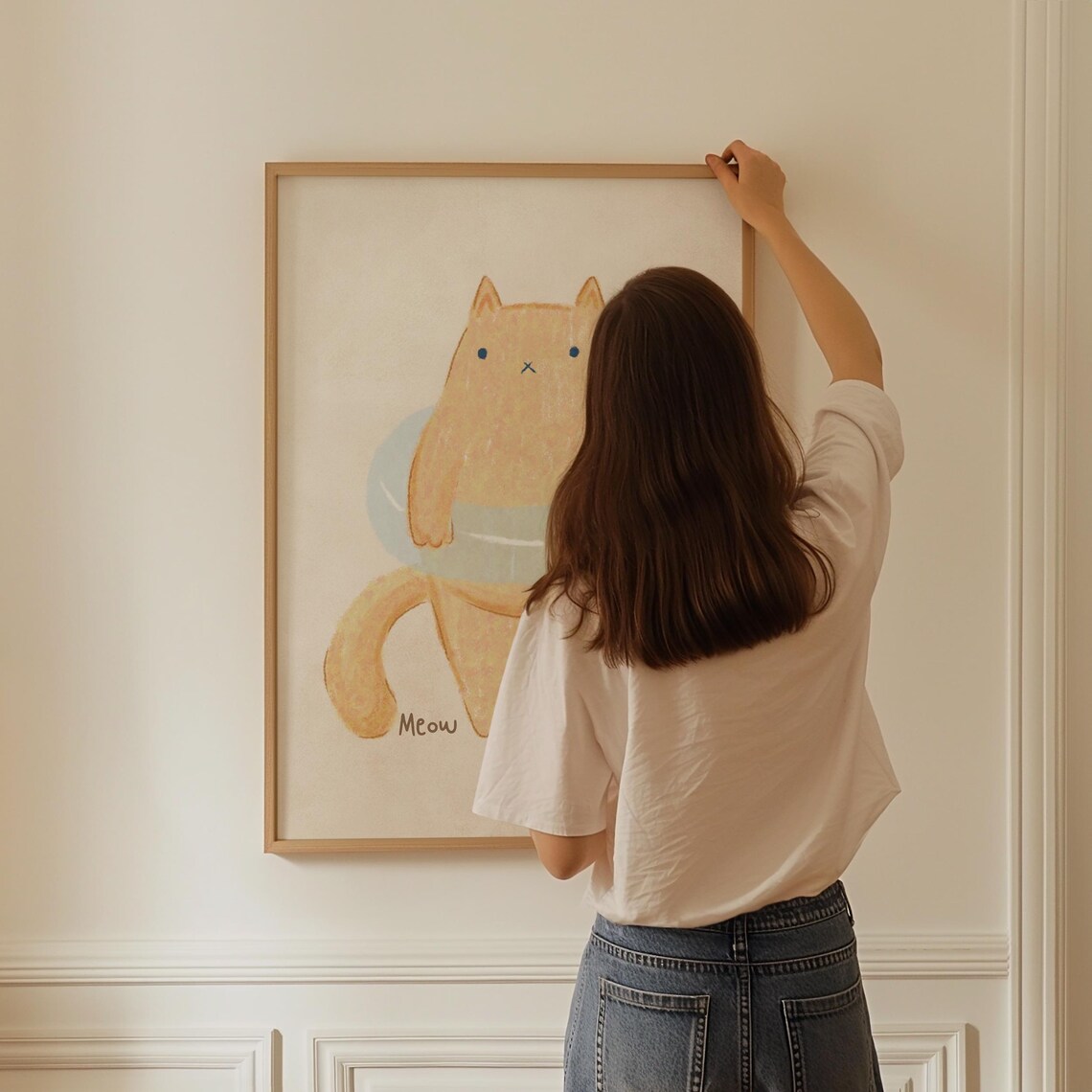 Cute Orange Cat With Swim Ring Meow Minimalist Nursery Print - Image 3