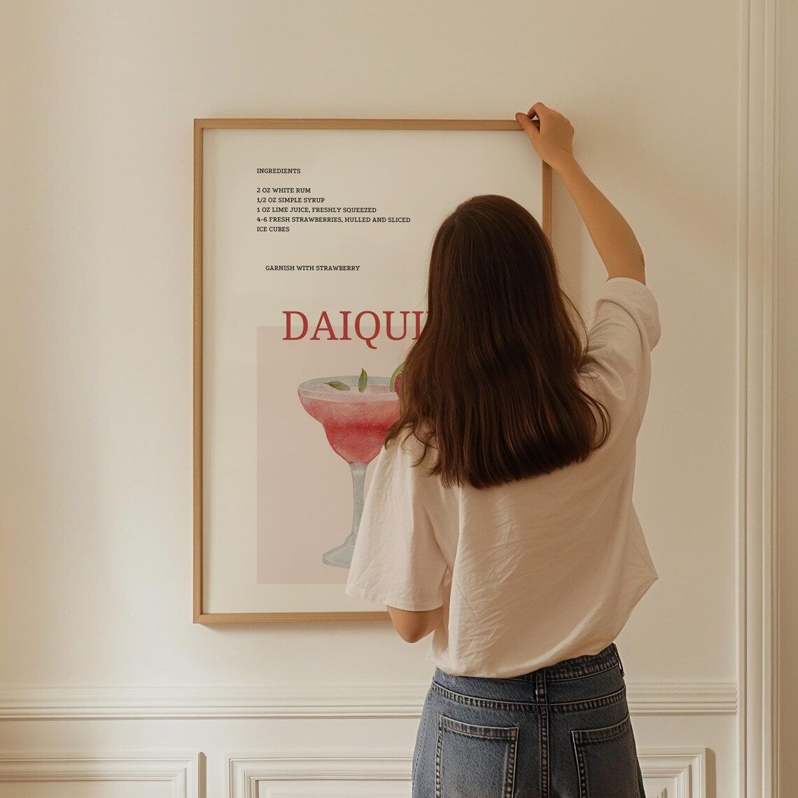 Daiquiri Cocktail Recipe Strawberry Watercolor Bar Sign Print - Image 3