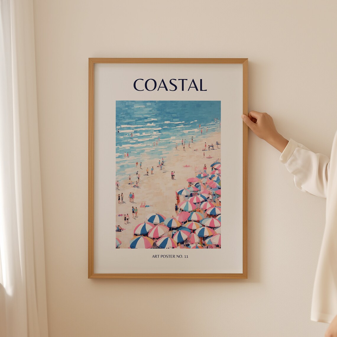 Coastal Striped Umbrellas Turquoise Ocean Scene Art Poster No. 11