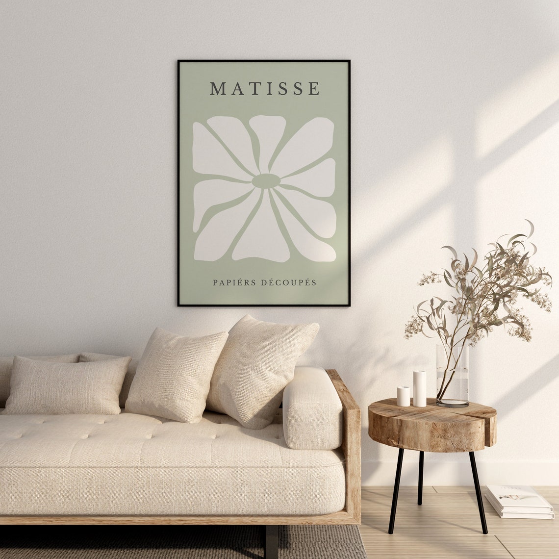 Matisse White Daisy Sage Green Papiers Decoupes Minimalist Art Poster - Image 2