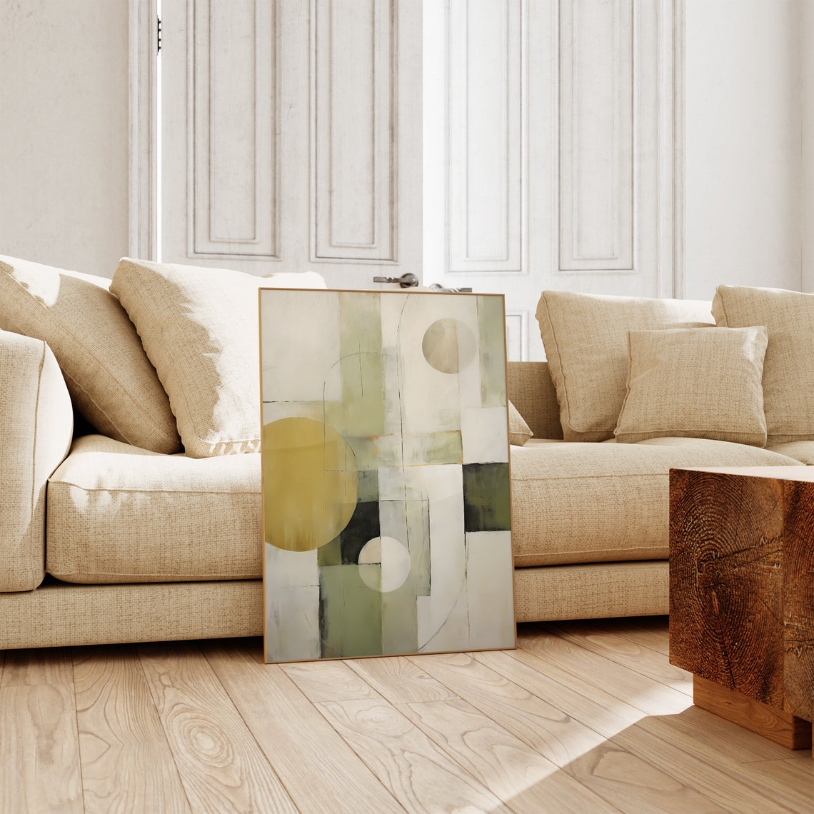 Ochre Olive Cream Geometric Circles Modern Abstract Art Poster - Image 4