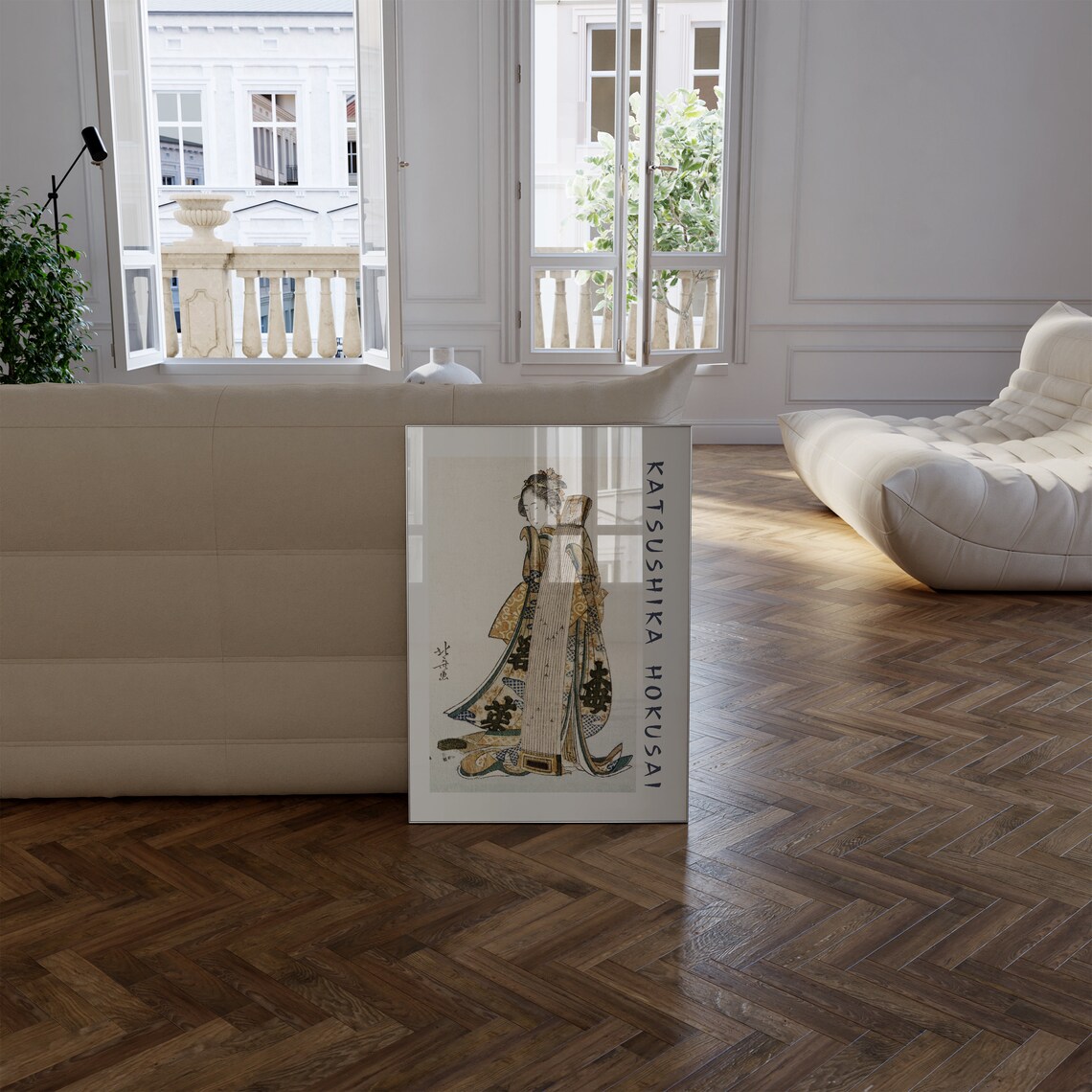 Katsushika Hokusai Geisha with Koto Instrument Kimono Art Poster - Image 3