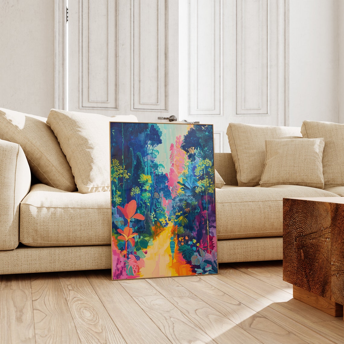 Colorful Abstract Jungle Path Painting with Sunlit Trail Art Poster - Image 2