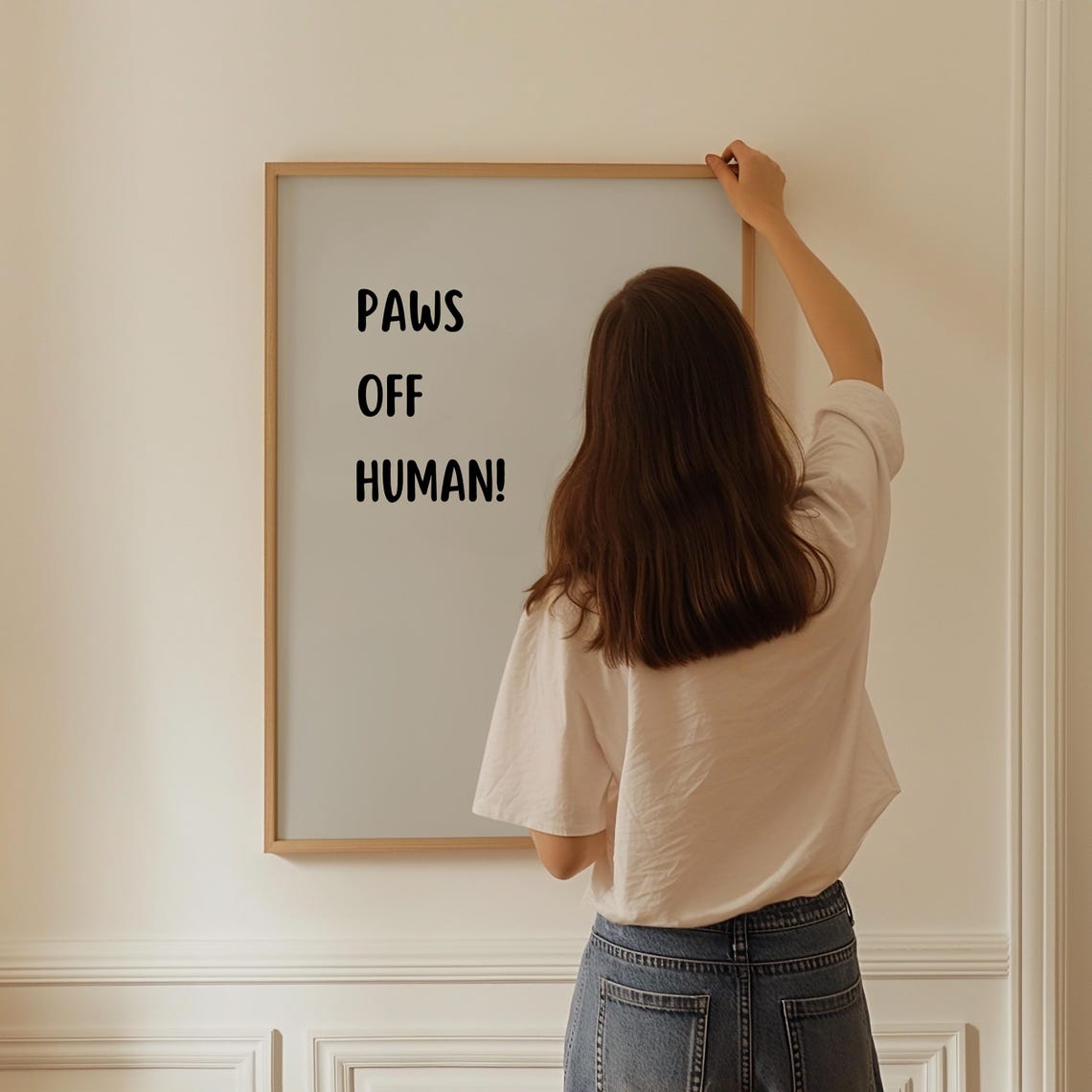 Paws Off Human Funny Bold Typography Big Black Paw Icon Poster - Image 3