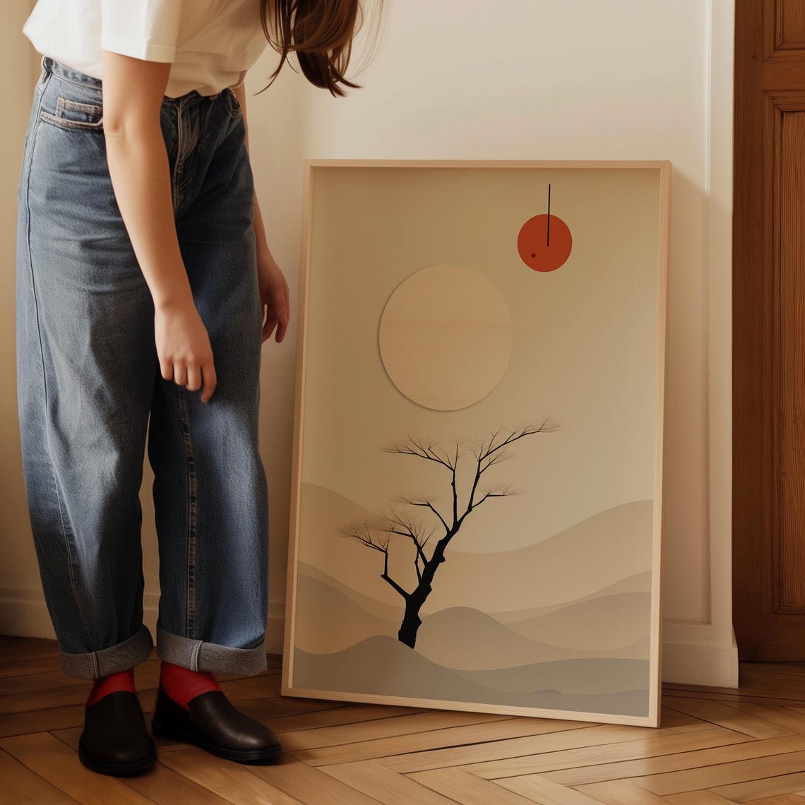 Japanese Minimalist Tree Red Sun Geometric Zen Calm Art Poster - Image 3
