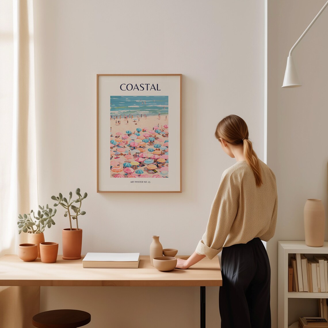 Coastal Colorful Umbrellas Ocean Horizon View Art Poster No. 15 - Image 2