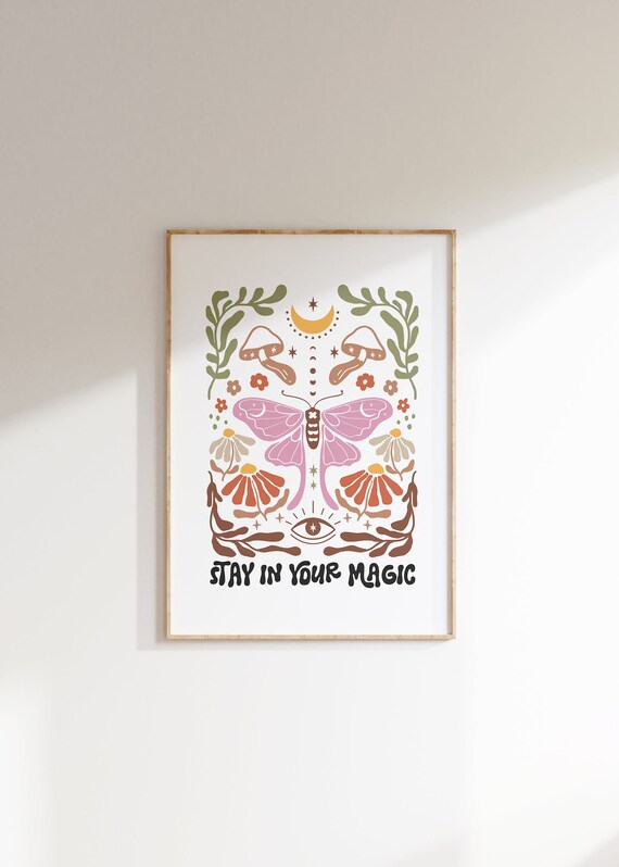Stay In Your Magic Mystical Butterfly Mushroom Boho Art Poster