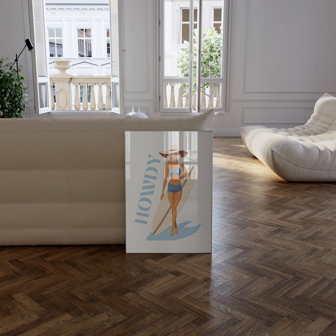 Howdy Surfer Girl with Surfboard Minimalist Summer Beach Art Poster - Image 2