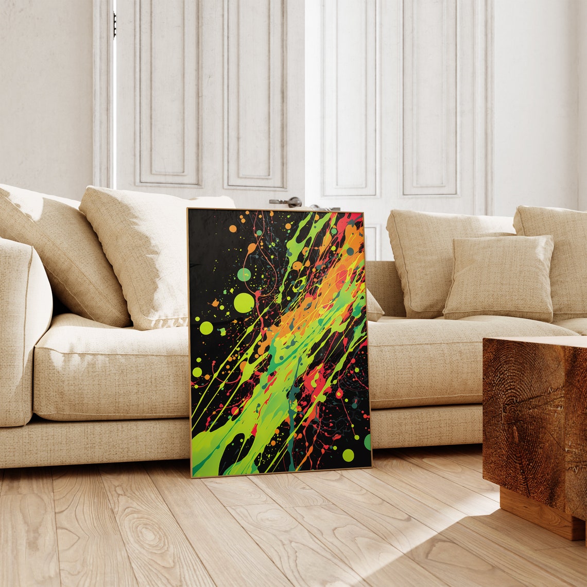Jackson Pollock Style Neon Green Black Splatter Paint Art Poster - Image 5