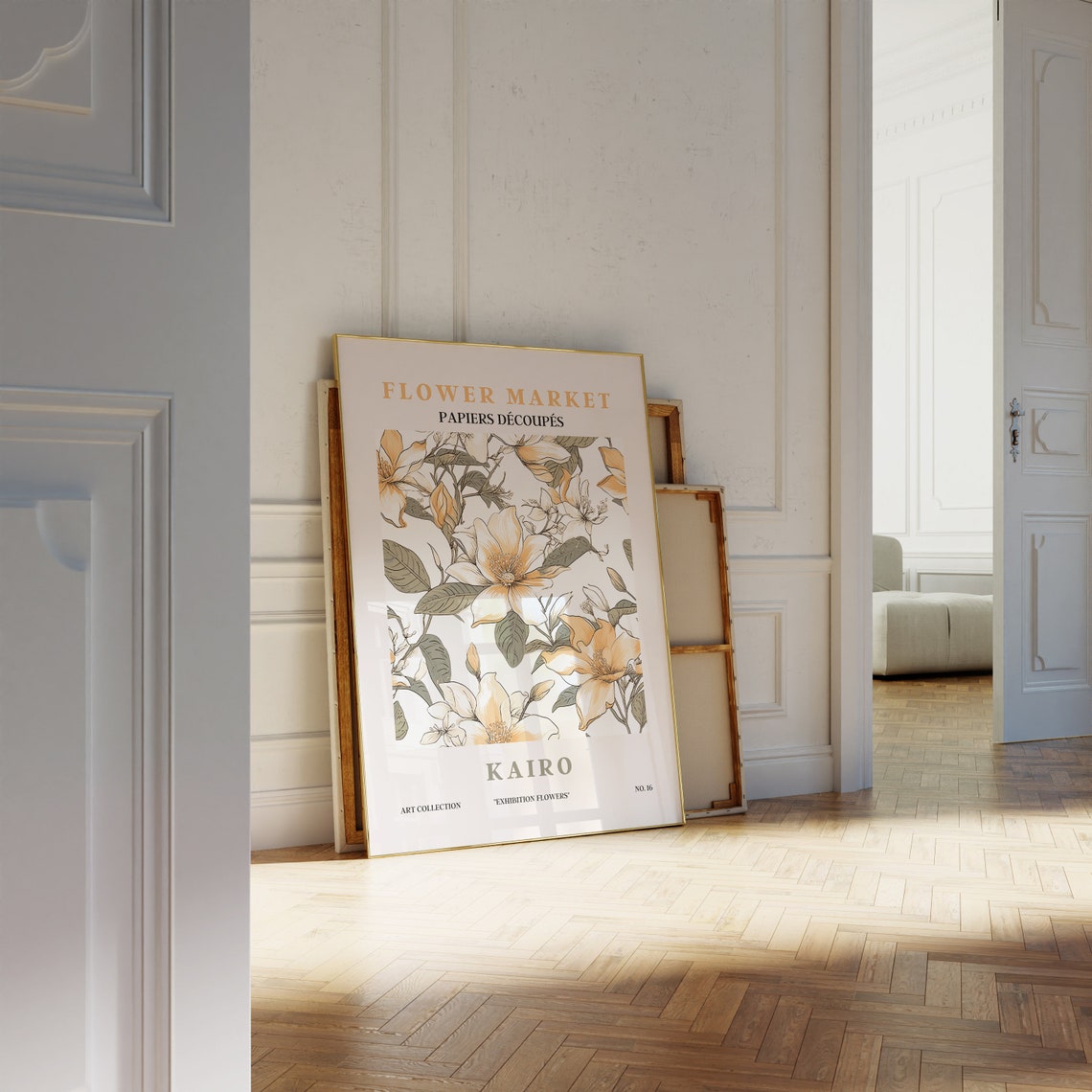 Flower Market Kairo Cream Magnolia Blossoms Sage Green Art Poster - Image 2