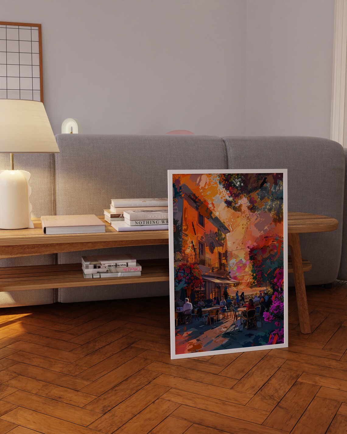 Sunlit European Cafe Street Corner with Flowers Painting Art Poster - Image 4