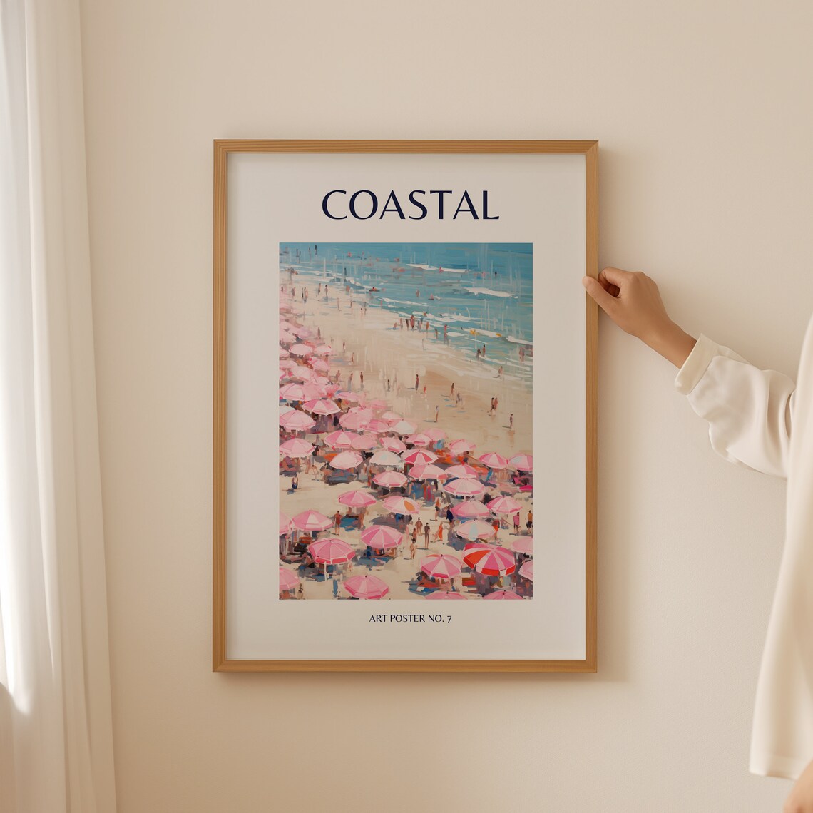 Coastal Aerial Pink Umbrellas Shoreline View Art Poster No. 7