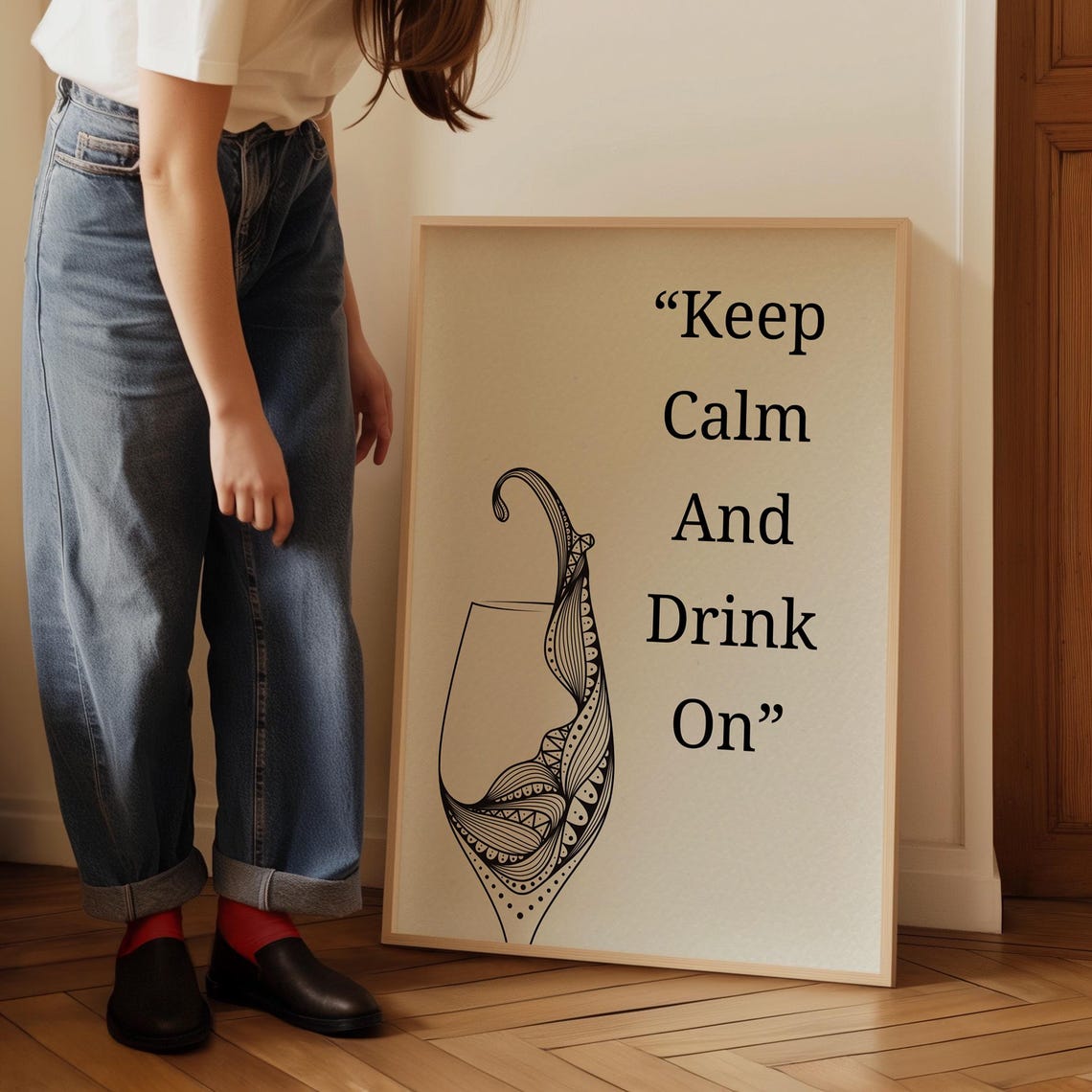 Keep Calm and Drink On Ornate Zentangle Wine Glass Quote Poster - Image 5