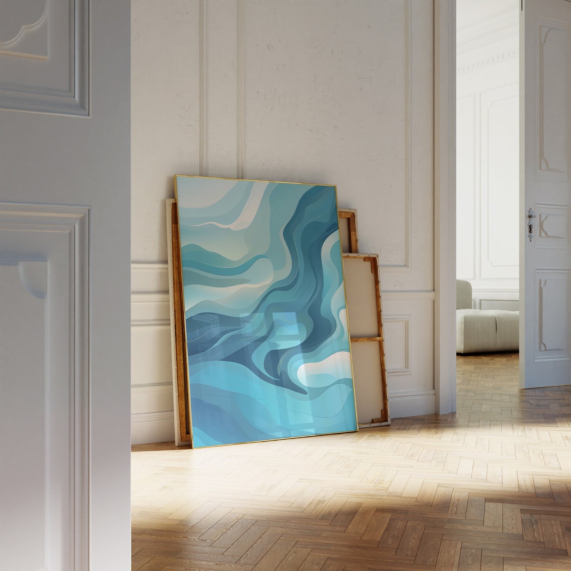 Deep Blue Ocean Swirls Bold Teal Navy Abstract Modern Art Poster - Image 3