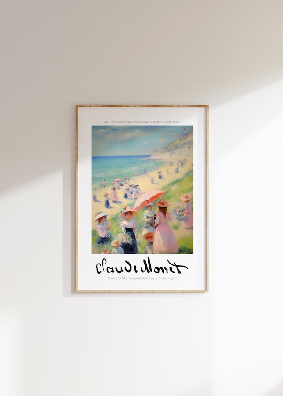 Claude Monet Elegant Beach Scene with Parasols Impressionist Poster