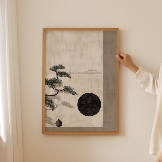 Vintage Style Geometric Wall Art Trendy Japanese Asian Art Deco Modern Muted Zen Artwork Japan Print Home Office Decor