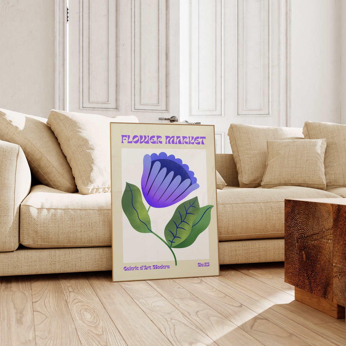 Flower Market No 23 Purple Blue Bloom Retro Botanical Poster - Image 3