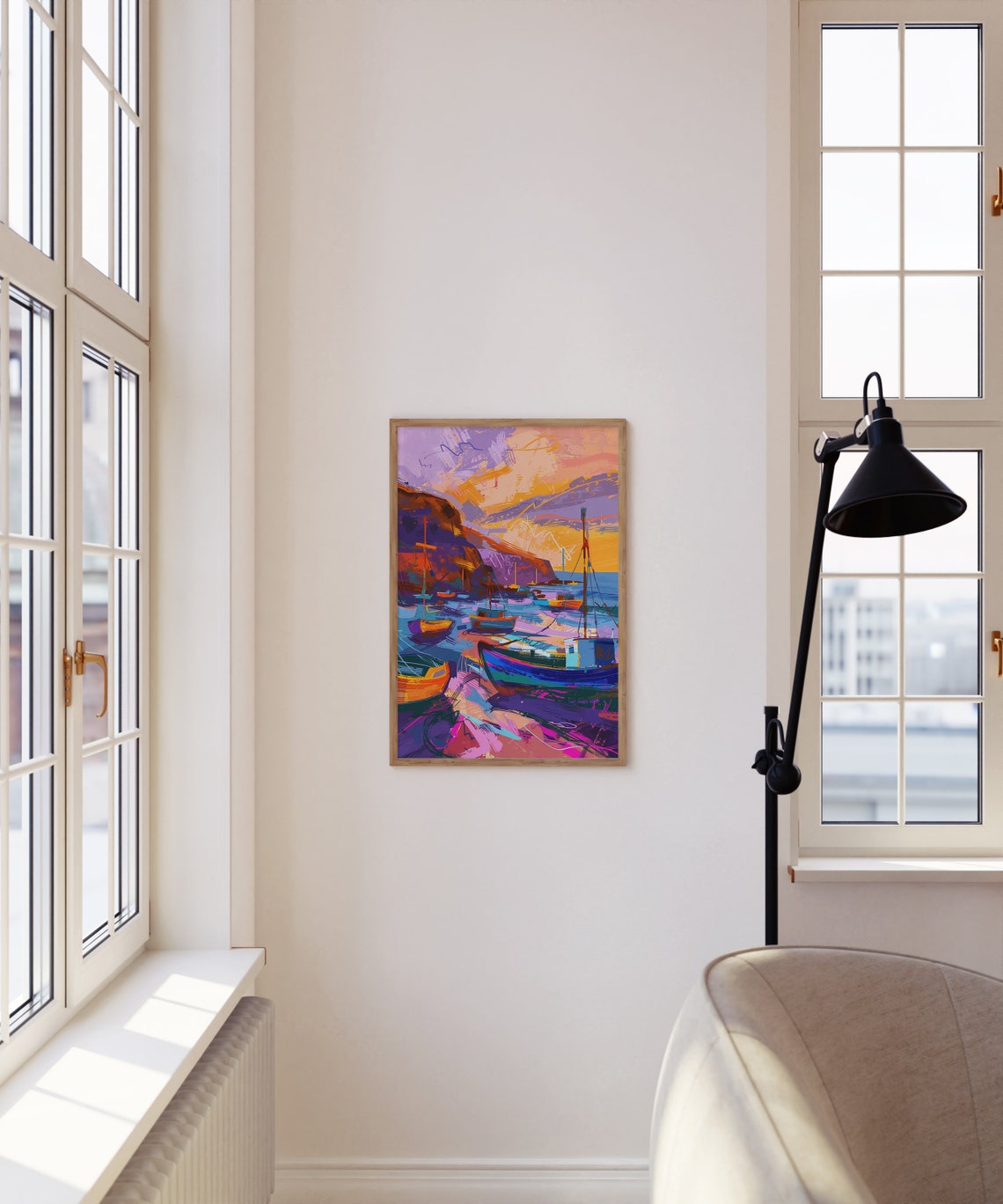 Harbor Sunset Colorful Boats Dark Cliffs Expressionist Poster - Image 5