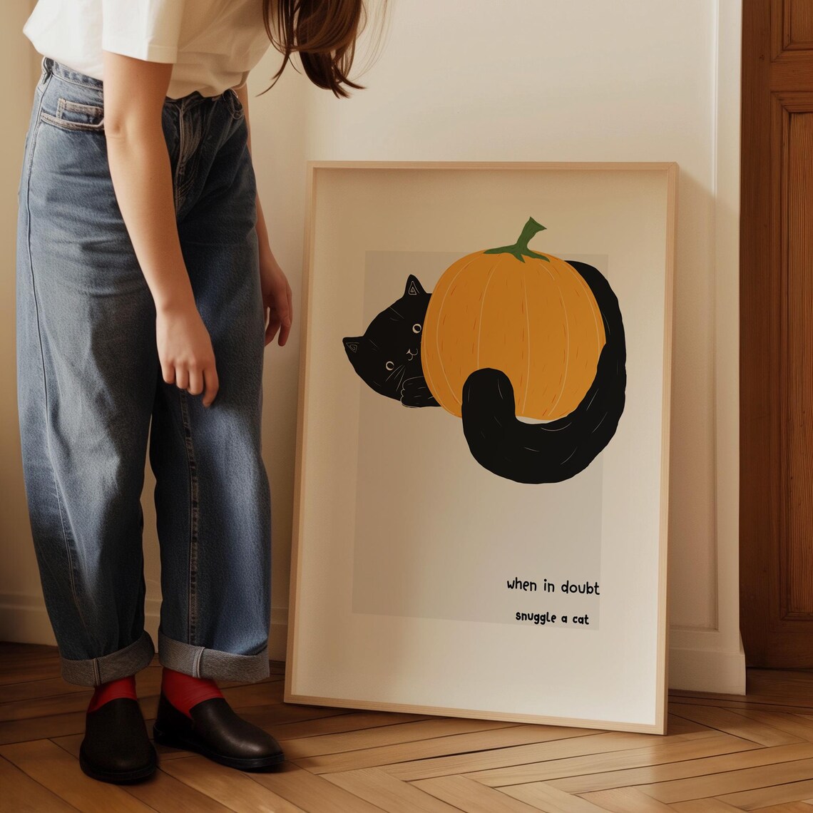 Black Cat Halloween Pumpkin Art Print, Trendy Poster - Image 5