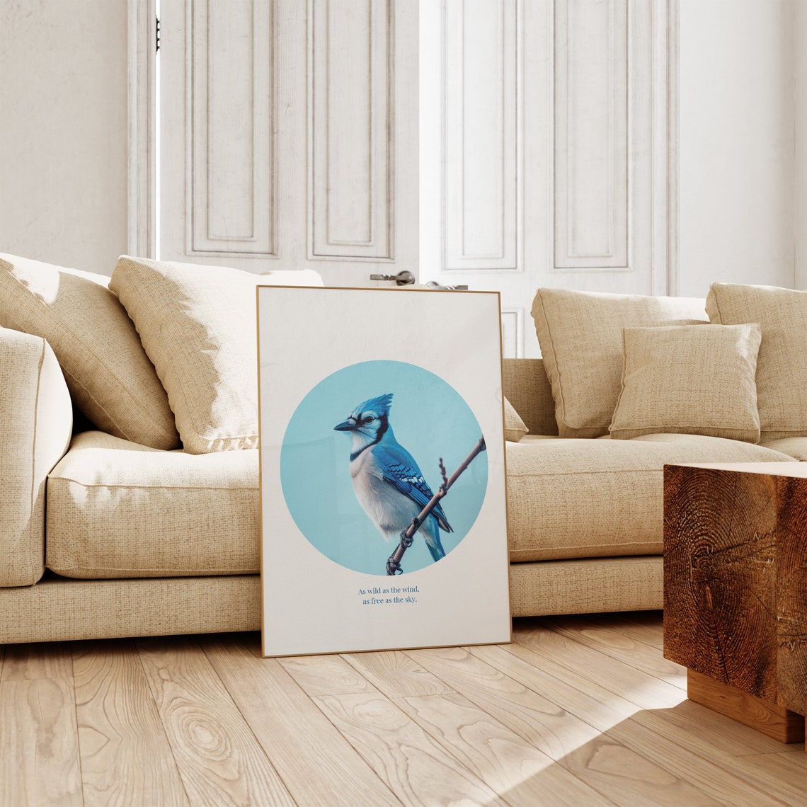 Blue Jay Perched Branch Teal Circle Quote Inspirational Art Poster - Image 2