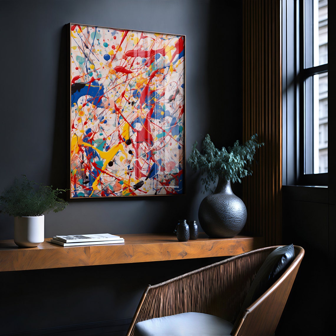 Jackson Pollock Style Red Blue Yellow Splatter Abstract Poster - Image 2