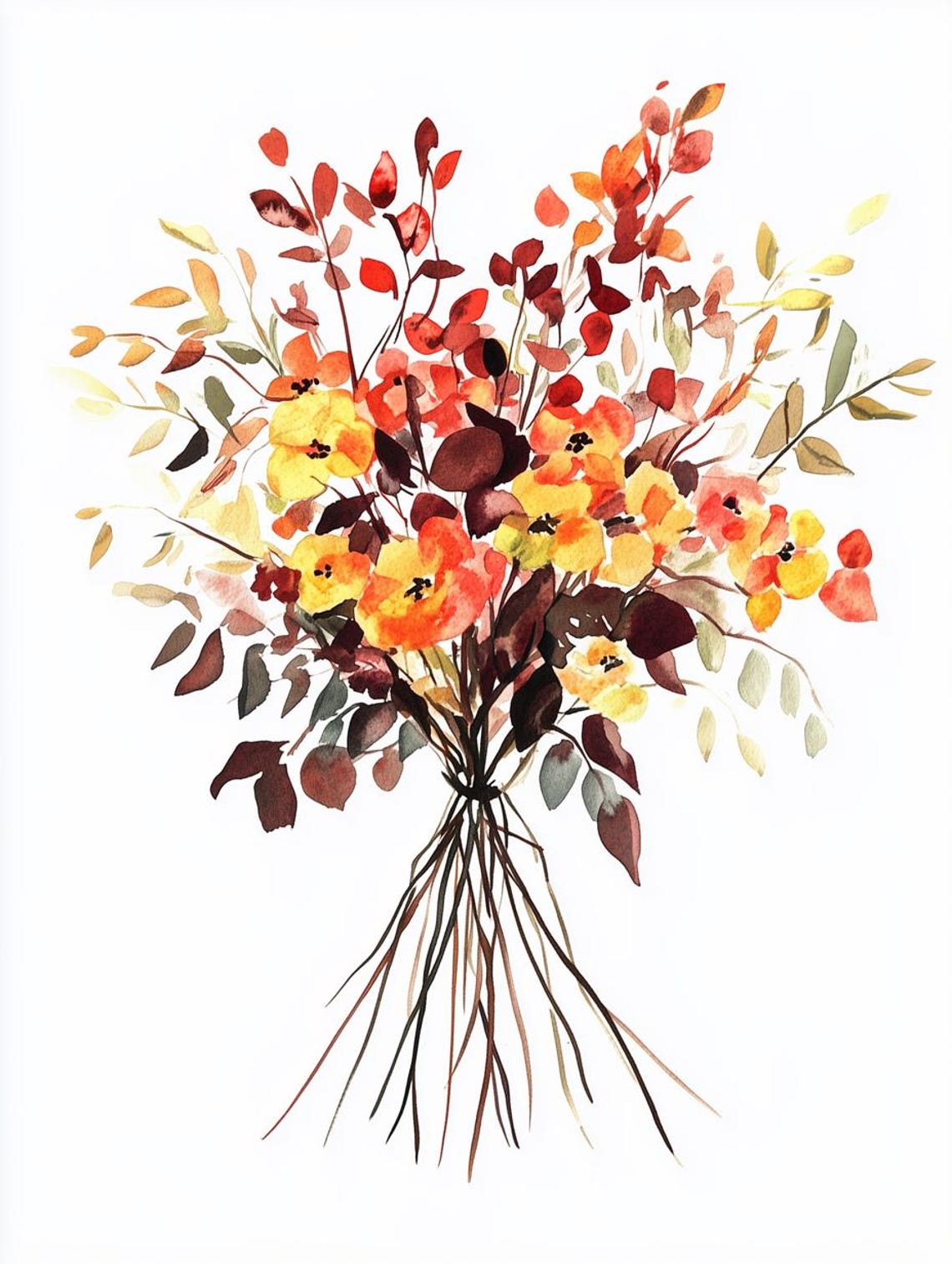 Autumn Flower Bouquet Watercolor in Warm Rustic Tones Poster