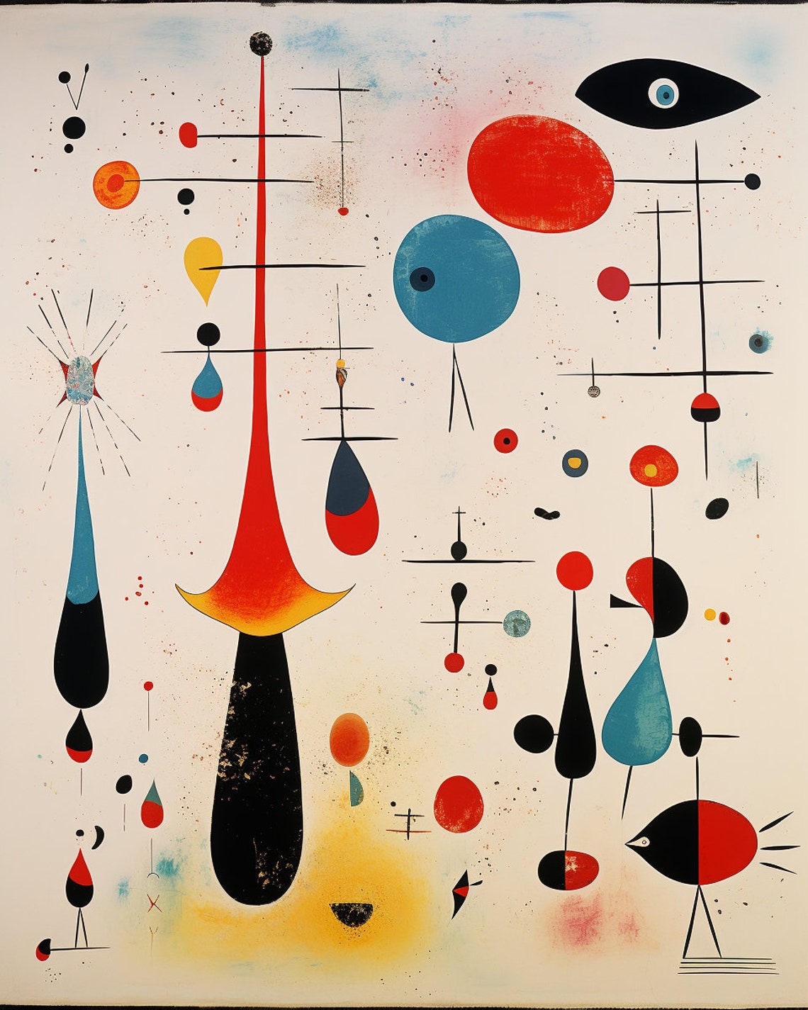 Miro Style Abstract Floating Eye Motif Modern Surrealism Poster