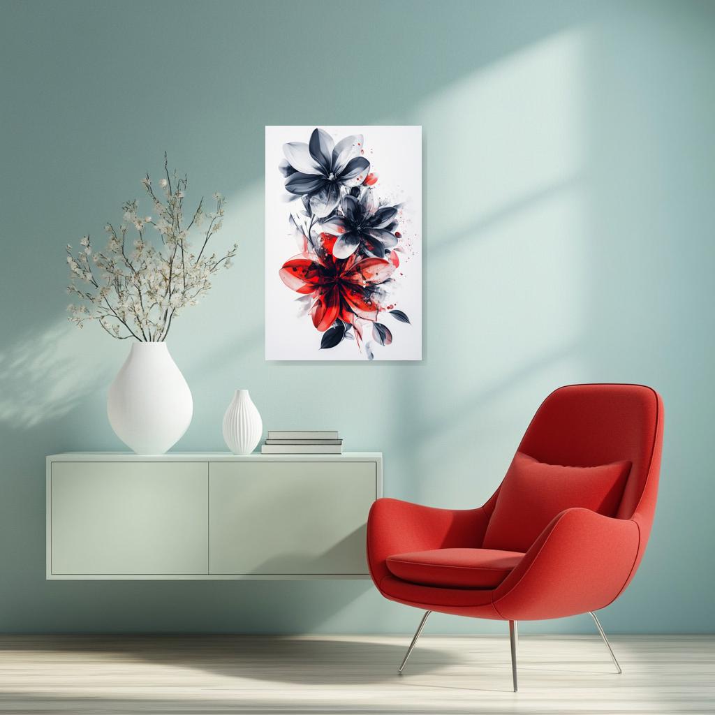 Black and Red Abstract Watercolor Floral Blooms Modern Art Poster - Image 4