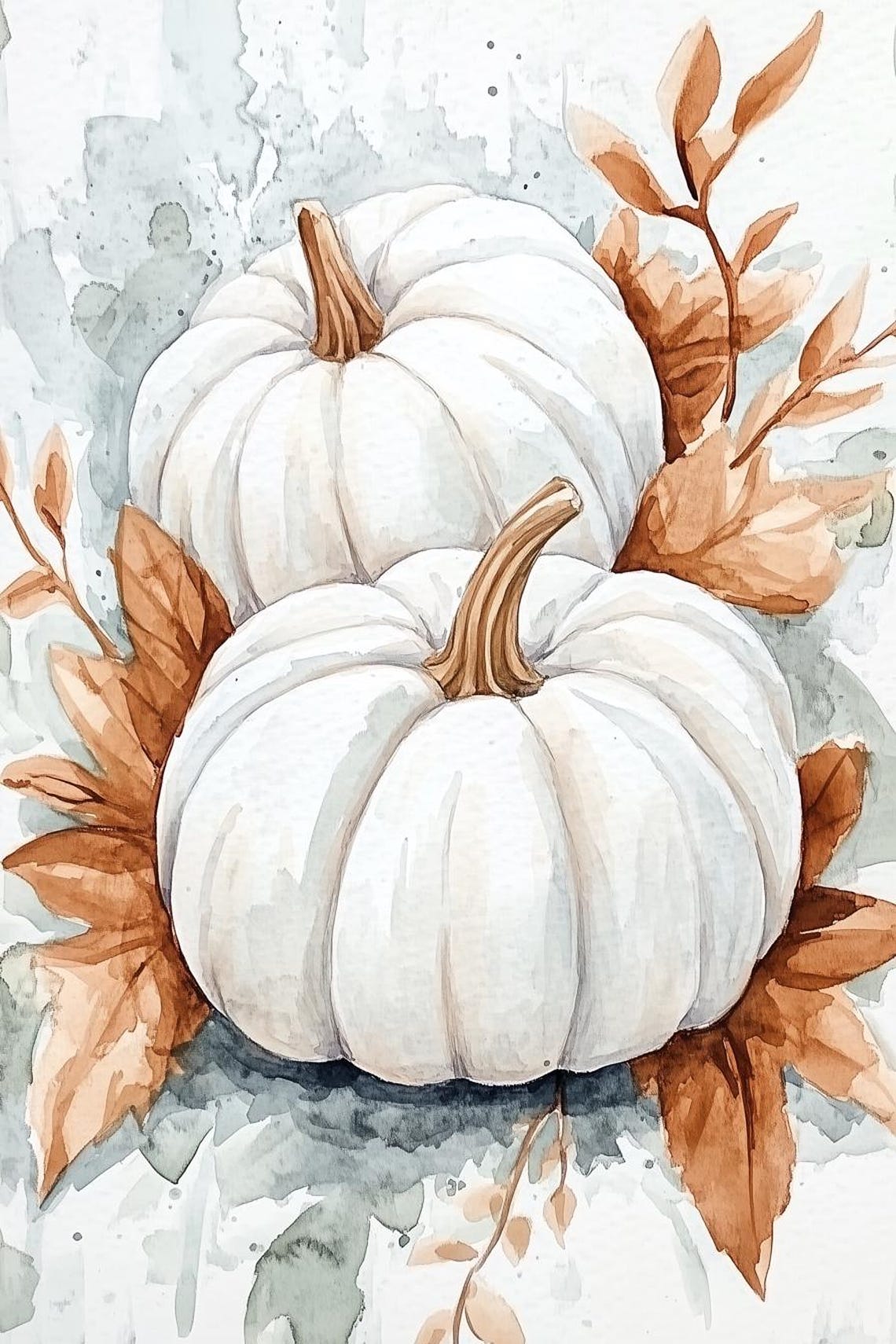 Two White Pumpkins Watercolor Fall Still Life Home Wall Poster