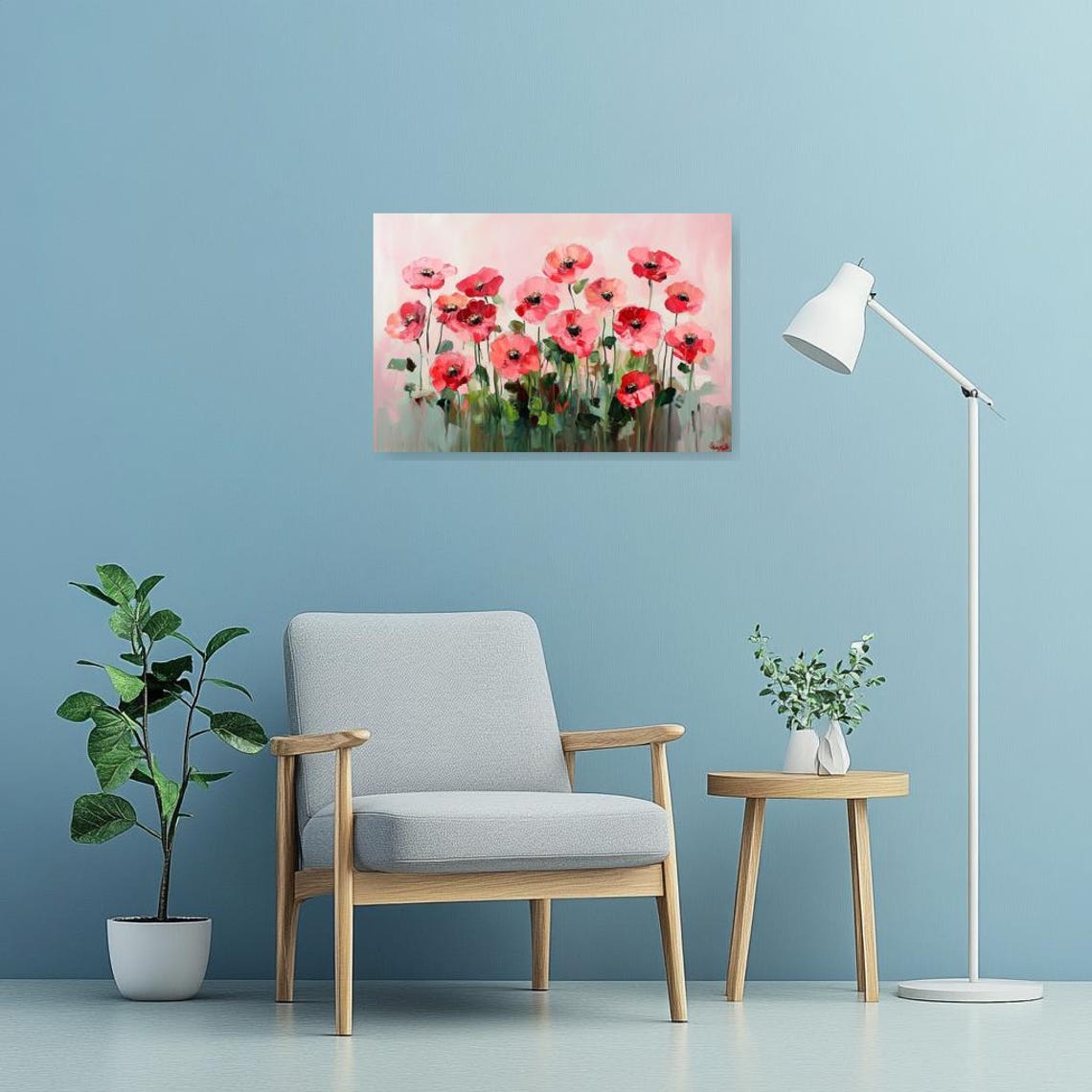 Floral Print Inspired By Monets Impressionism Pink Red Poppies Modern Wall Art Home Decor Bold Colors - Image 4