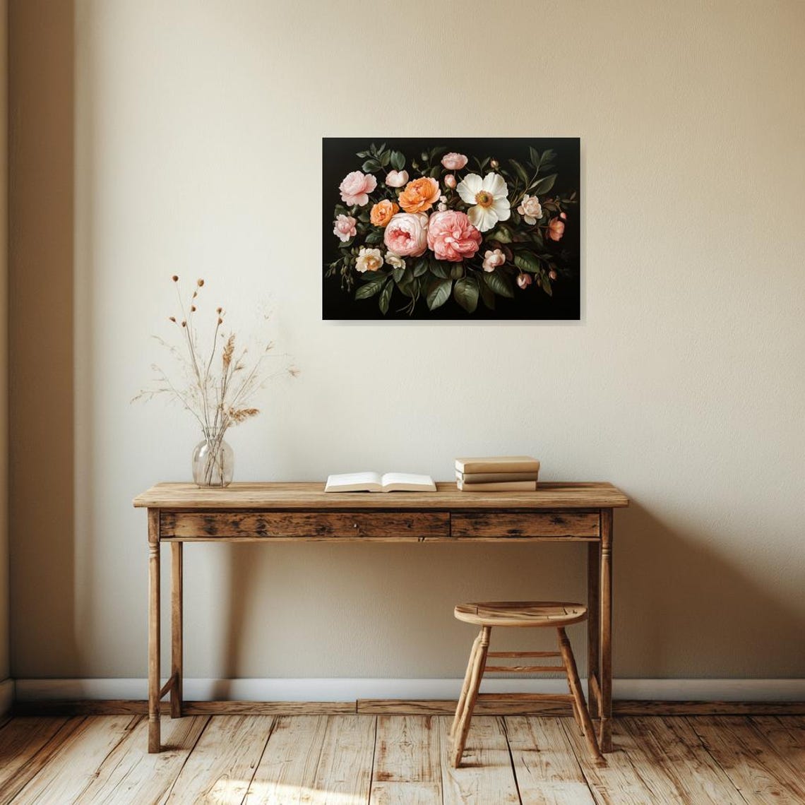 Lush Peonies Anemones Dark Floral Still Life Elegant Art Poster - Image 2