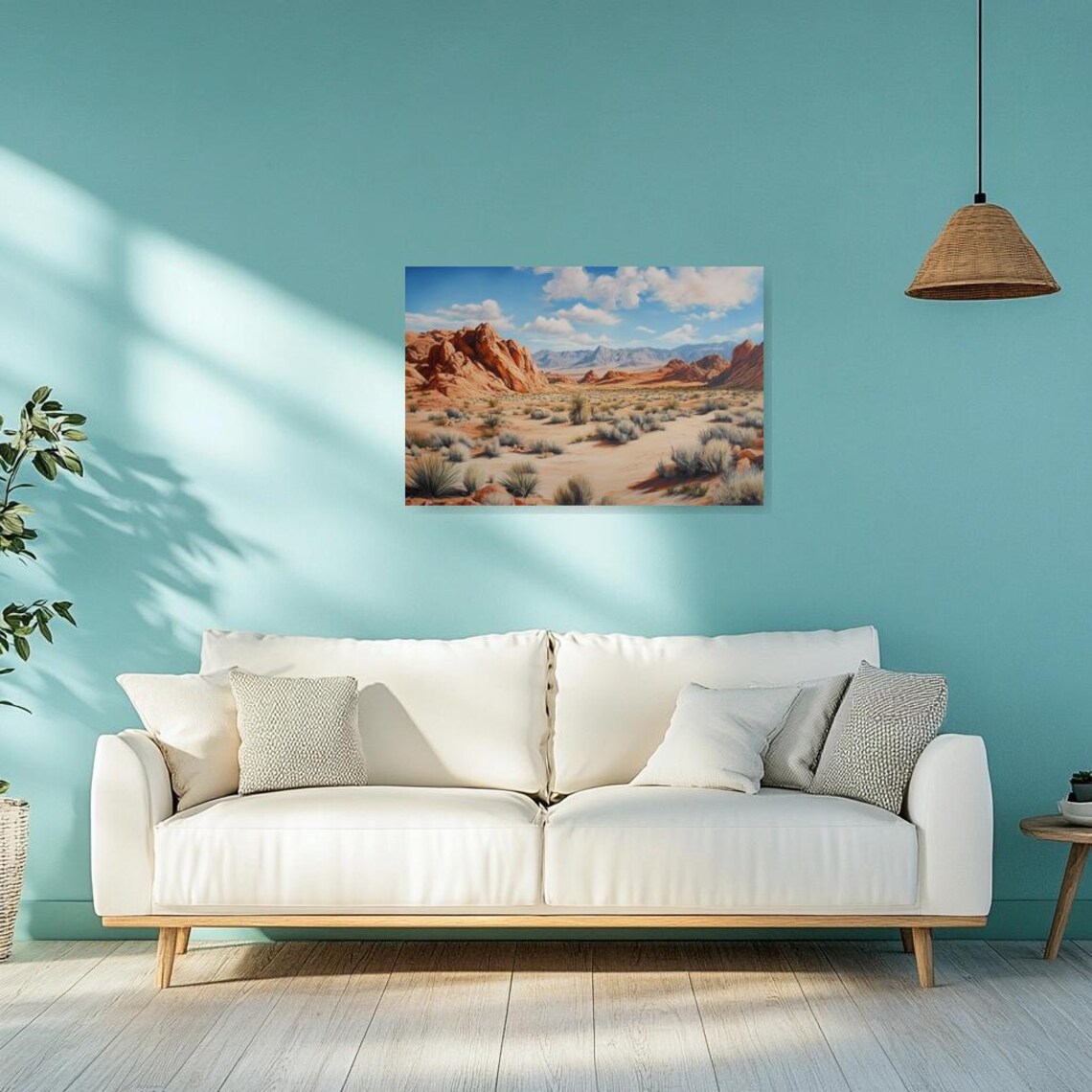 Detailed Red Rock Desert Valley With Blue Sky And Desert Plants Poster - Image 4