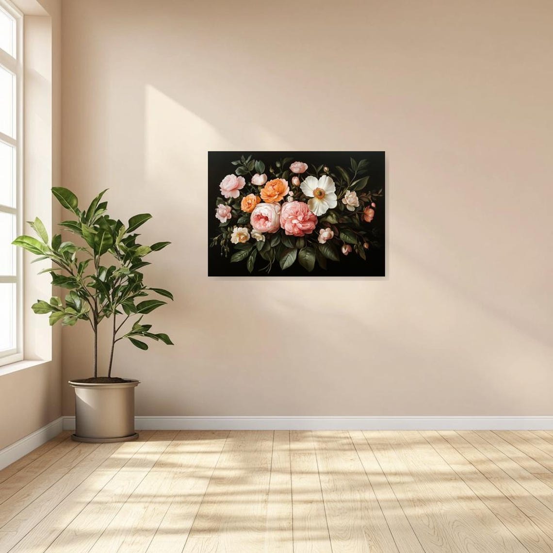Lush Peonies Anemones Dark Floral Still Life Elegant Art Poster - Image 3