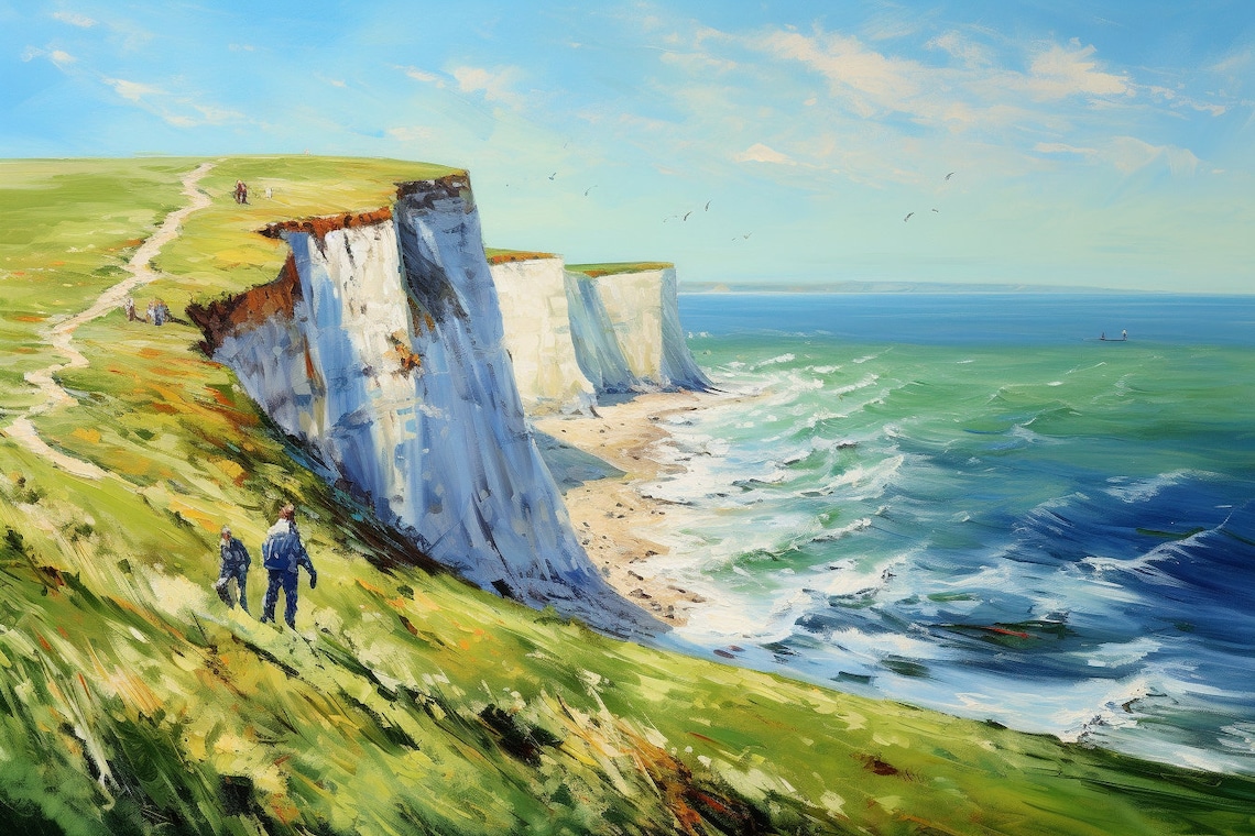 Monet-Inspired Blue Ocean White Cliff Impressionism