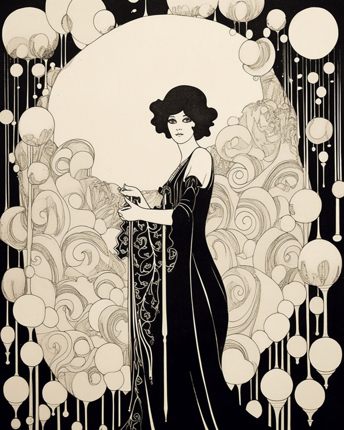 Vintage Aubrey Beardsley Woman Portrait Art Print