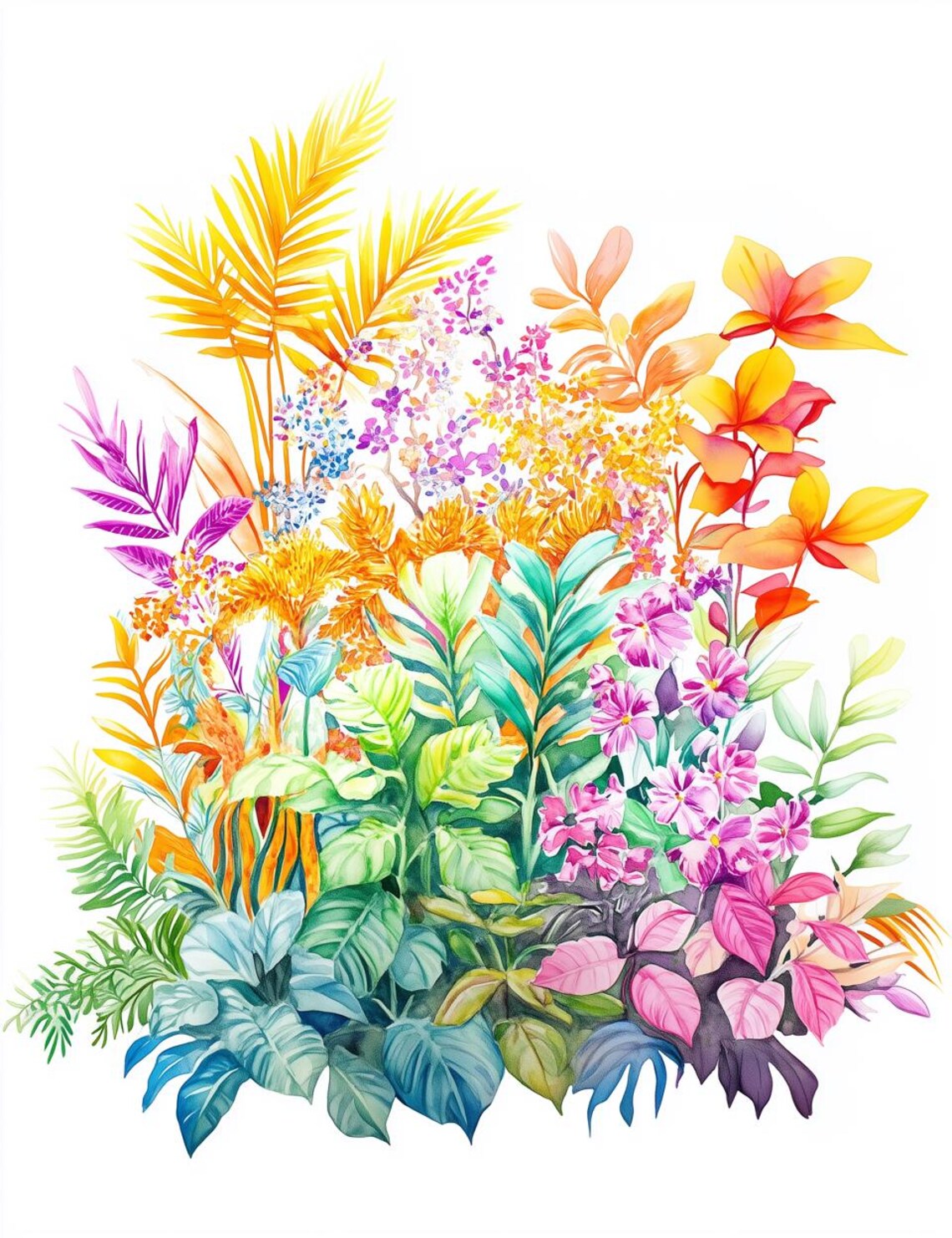 Vibrant Tropical Watercolor Flower Bouquet Arrangement Poster