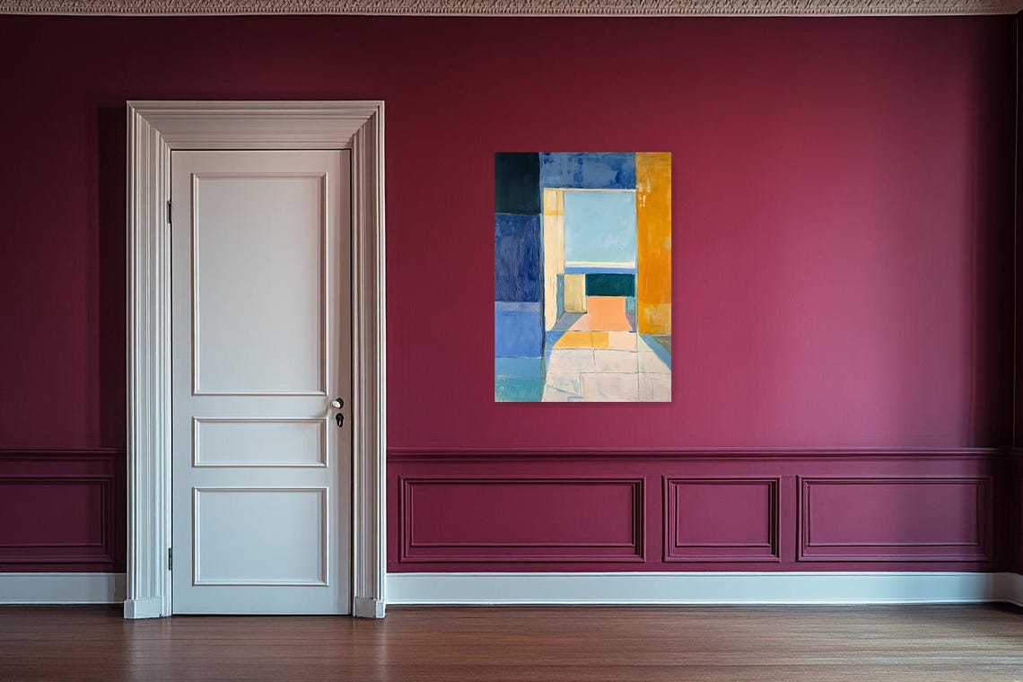 Abstract Geometric Print Inspired By Mondrian In Bold Blues And Warm Yellow For Home Decor And Wall Art - Image 2
