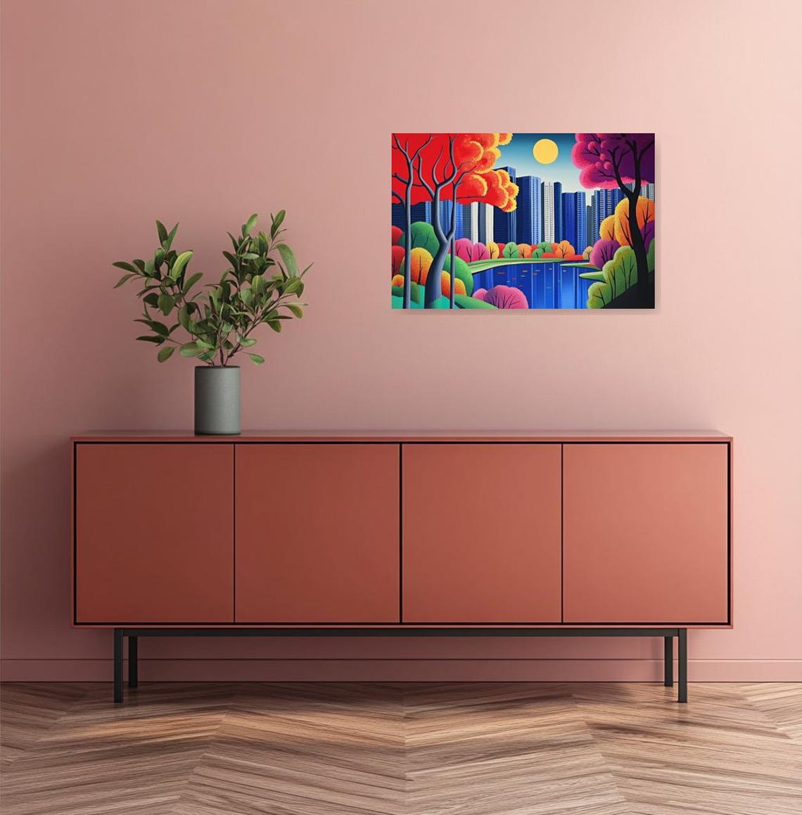 Geometric Cityscape Print In Bold Colors Inspired By Hiroshi Nagai Modern Impressionism Wall Art Home Decor - Image 3