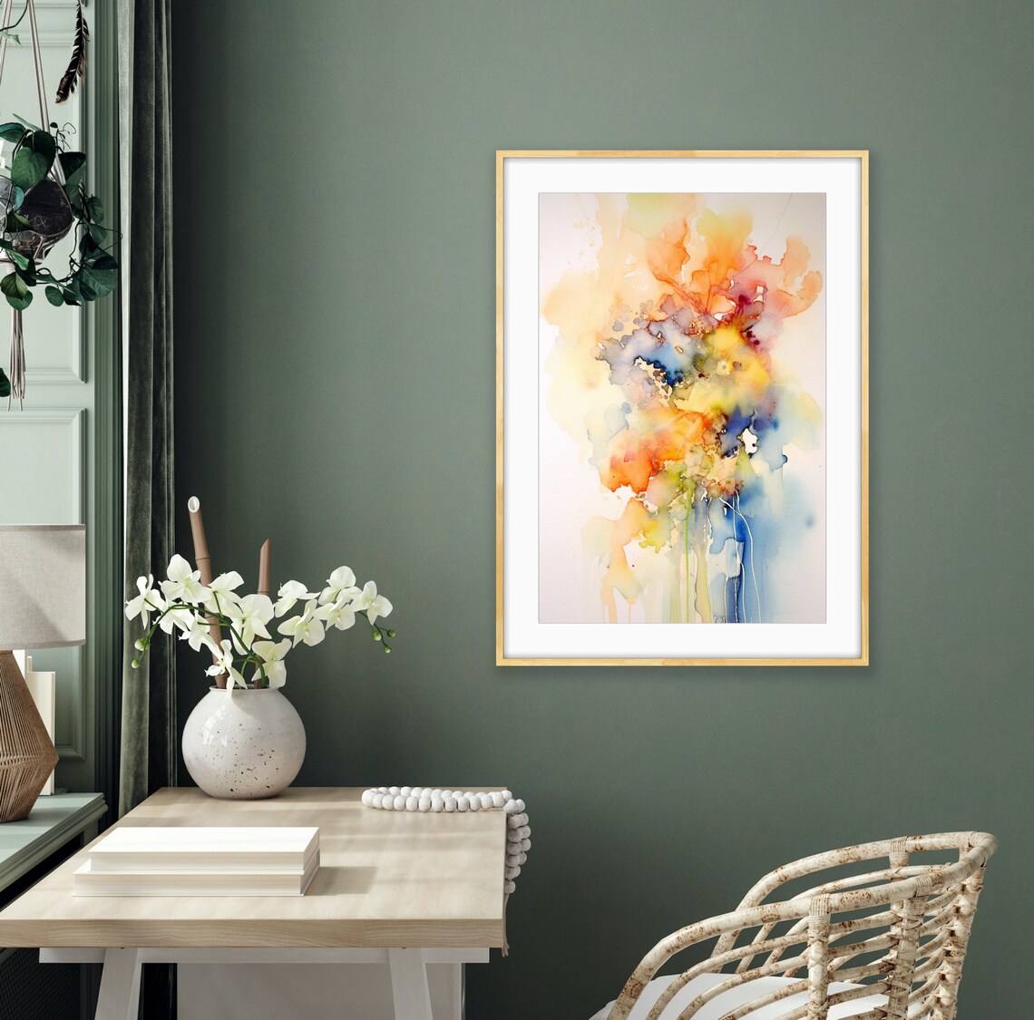 Radiant Blooms in Golden Light Tall Watercolor Floral Poster - Image 2