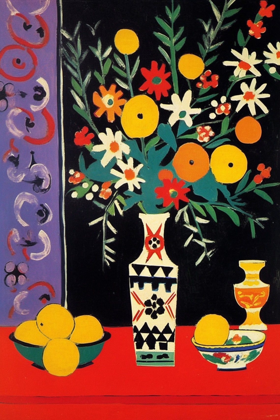 Lemon Branches Blossoms Vase Still Life Bold Fauvist Style Poster