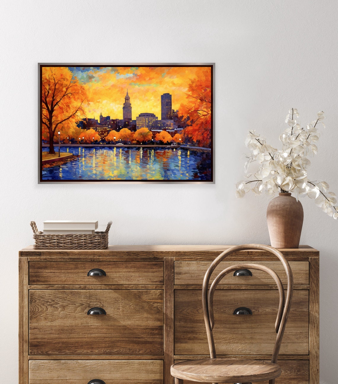 Boston Autumn Esplanade Sunset River Reflection Cityscape Poster - Image 2