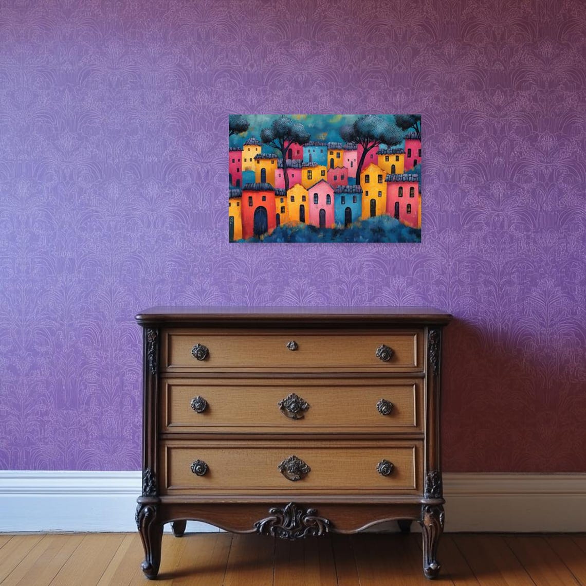 Whimsical Candy-Colored Village Houses Clustered on a Hill Poster - Image 2