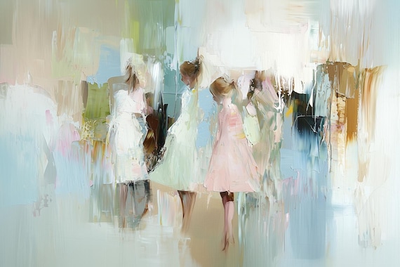 Impressionist Women in Soft Pastel Dresses Together in Soft Brushstrokes Poster
