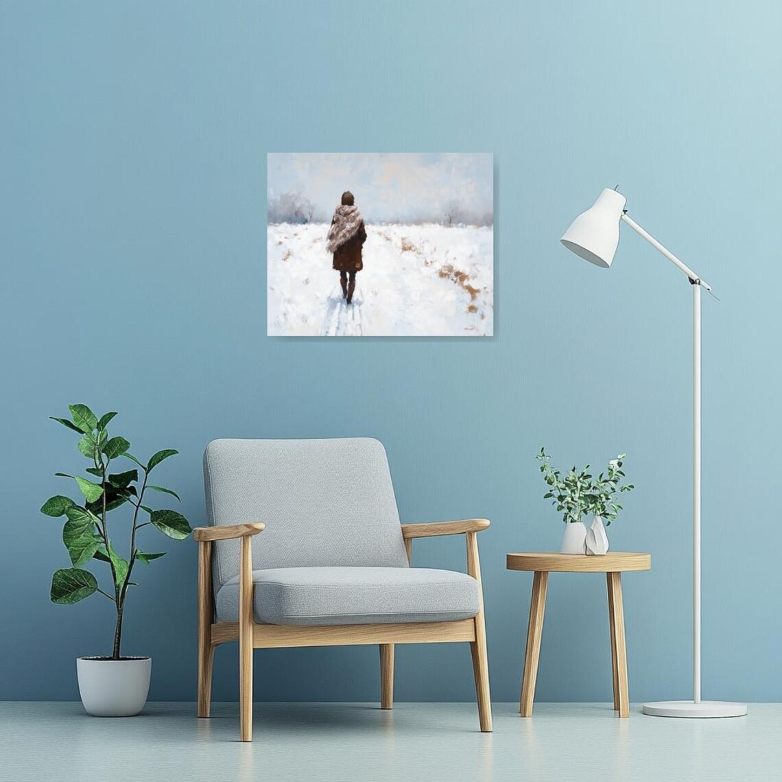 Lone Figure Walking Away Through a Bright Snowy Field Poster - Image 2