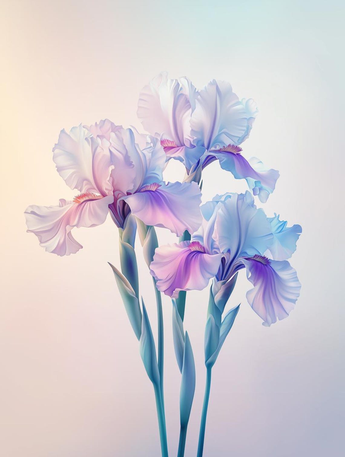 Pastel Blue and Pink Iris Blooms in Soft Morning Light Poster
