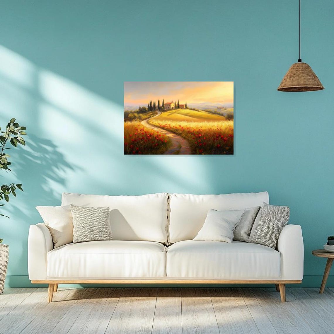 Golden Tuscan Hills with Red Poppies and Hilltop Villa Poster - Image 4