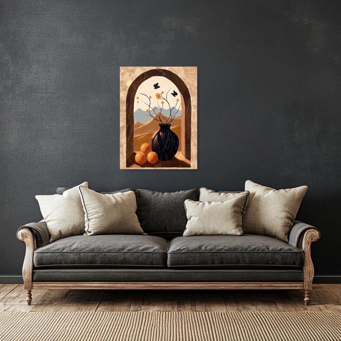 Black Vase Still Life With Orange Flowers and Oranges Poster - Image 2
