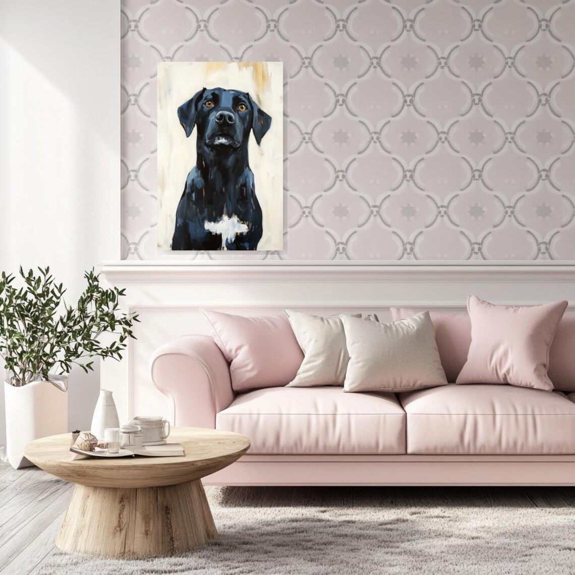 Elegant Black Dog Portrait with Amber Eyes Oil Painting Poster - Image 2